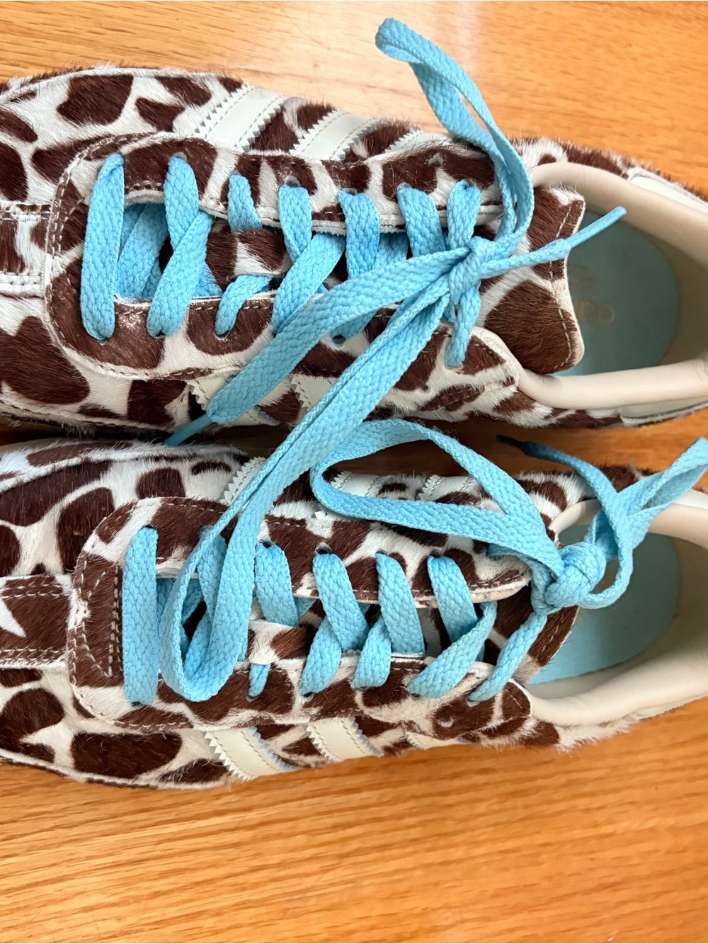 adidas Girls' Brown Giraffe-Print Sneakers with Light Blue Laces